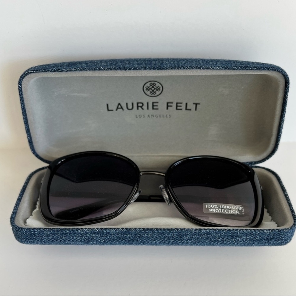 Laurie Felt Black Classic Sunglasses with Hard-Shell Case